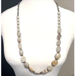 LOFT White Beige Faceted Gemstone 31 Inch Gun Metal Tone Chain Long Necklace